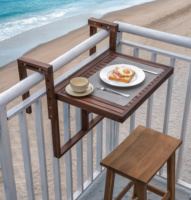 Nouvelle table suspendue de balcon pliante en bois d'acacia portable réglable à montage mural du Vietnam