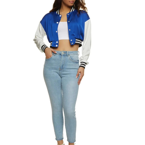 High Street Style Custom Ladies Cropped Wool Canvas Varsity <b>Jacket</b> <b>Waterproof</b> Breathable Linen Streetwear Women's Crop <b>Jackets</b> - Product Image 5