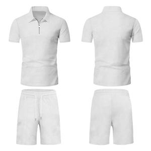 Conjunto de polos y pantalones cortos de gofres Conjuntos de trajes de verano para hombres Chándales lisos Traje de chándal personalizado para hombres Conjuntos de camisetas - Product Image 6