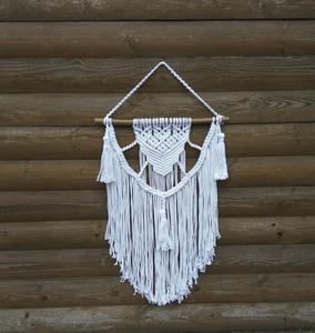 Tapiz de Pared Boho Blanco de Macramé, Decoración de Pared Rectangular de Algodón Tejido de Rajasthan para Sala de Estar, Dormitorio, Todas las Estaciones - Product Image 1