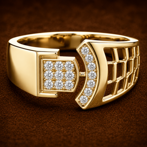 Geometric Round Lab Grown Diamond Modern Signet Engagement <b>Ring</b> 14K Yellow Gold <b>Ring</b> For <b>Men</b> Fine Jewelry Wholesale Manufacturer - Product Image 1