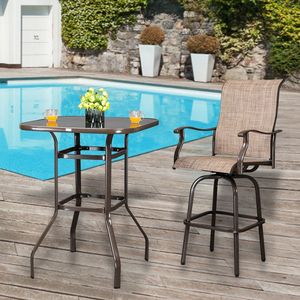 Tavolo alto da patio in ferro battuto con piano in vetro marrone - Product Image 1