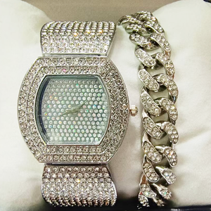 9773 Novedades 2022: Set de Reloj y Pulsera para Mujer, Relojes de Moda en Oro Rosa con Brillantes y Pulsera de Eslabones Cubanos - Product Image 6