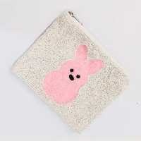 Porte-monnaie à motif zigzag rose perlé avec fermeture éclair motif lapin, style dessin animé, mini taille, fait main pour femme