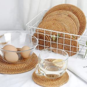 Natural Bamboo Round <b>Placemats</b> and Cup Mats Light <b>Seagrass</b> Straw Weave Rattan Home Decor for Dining Table Kitchen - Product Image 2