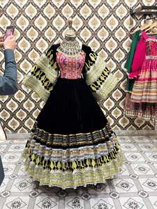 Vestido Tradicional Afgano Kuchi Pathani Maxi de Chifón con Encaje y Cachemira, Ecológico, Bordado, Transpirable para Mujer - Product Image 4