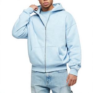 Sweat à capuche zippé pour homme, coupe décontractée, streetwear uni, vêtement vierge personnalisable avec poches avant - Product Image 5
