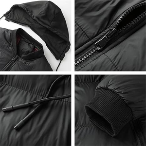 Veste d'hiver matelassée à capuche pour homme, coupe-vent, décontractée, couleur unie, fermeture éclair, design matelassé épais, coupe régulière - Product Image 4