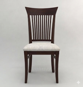 Chaise de salle à manger en bois massif avec assise rembourrée et dossier à lattes, chaise latérale en bois brun pour salle à manger et hôtel - Product Image 3