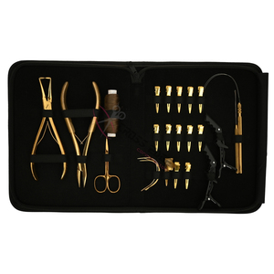 High Quality Gold Salon Hair Extension Tool Kit with 7 Inch Pliers Flat <b>Crimping</b> Plier Loop Tool Hook Tool Curved Sewing Needles - Product Image 6
