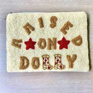 Handmade Raised On <b>Dolly</b> Beaded Coin Purse Cowboy Boots Mini Pouch Glass Seed Bead Zipper Wallet Makeup Bags Country Music Gifts - Product Image 1