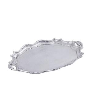 Bandeja de Servicio Clásica de Metal Plateado con Bordes y Asas Ornamentados, Ideal para Decoración del Hogar, Servir y Regalar, Procedente de la India - Product Image 1