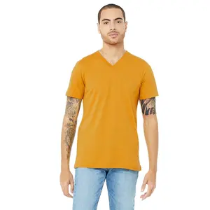 Mustard color unisex bella canvas 3005 short sleeve v neck custom triblend Breathable t shirt men