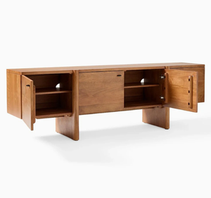 Modern Mid Century Solid Teak Wood <b>TV</b> <b>Stand</b> Cabinet Durable Luxury Living Room Media Console Table with Storage Doors - Product Image 1