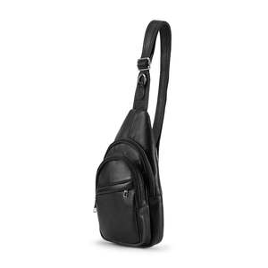 Multi Pocket Genuine Leather Crossbody Chest Sling Bag Durable Travel Shoulder Pack with <b>Adjustable</b> <b>Strap</b> and Secure Zipper - Product Image 1