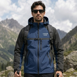 Men's Waterproof Hooded Hiking <b>Jacket</b> Blue With Custom Logo Front Zipper Sporty Autumn Wear Hiking <b>Jacket</b> for men - Product Image 1