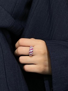 แหวนเพชรและทับทิมเพาะเลี้ยง 7 แถว ดีไซน์ Eternity Band ทองคำแท้ 14K 18K ประดับเพชรแบบ Pave แหวนค็อกเทลสำหรับผู้หญิง เครื่องประดับหรูหรา - Product Image 5