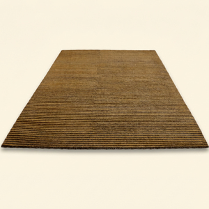 Tapis en laine tufté à la main marron moutarde à fines rayures dorées, moderne, antidérapant, écologique, épais, pour salon - Product Image 2
