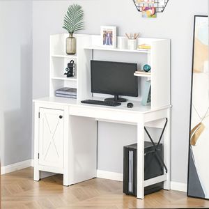 Scrivania Moderna in MDF Bianco con Mobile Superiore per Ufficio Domestico - Postazione di Lavoro Durevole con Ampio Spazio di Archiviazione - Product Image 2