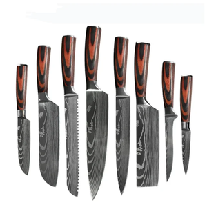 Ensemble de couteaux de chef en acier inoxydable très vendu, manches en bois Pakka, ensemble de huit couteaux de cuisine professionnels - Product Image 1