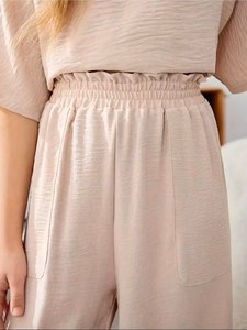 Conjunto de 2 Piezas para Adolescentes, Estilo Casual para Vacaciones, Cuello Redondo, Manga Corta, Transpirable, Color Sólido, para Actividades al Aire Libre - Product Image 2