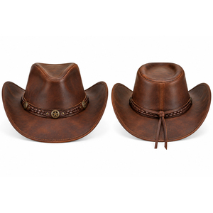Sombrero de Vaquero de Cuero Genuino Vintage al por Mayor, Estilo Occidental, para Hombre y Mujer, Protección Solar para Exteriores, Sombrero de Vaquero con Estrella - Product Image 3