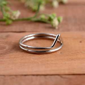 SHYAM JEWELRS Luxury Minimalist 925 Sterling Silver Double Chevron <b>Ring</b> Handmade V-Shaped Wishbone <b>Stacking</b> Band Unisex - Product Image 4