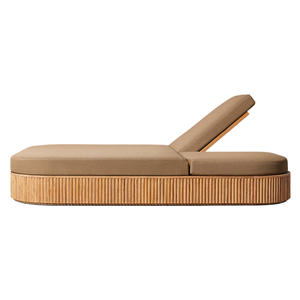 Chaise longue double en teck de qualité supérieure, dossier réglable, rangement dissimulé, base cannelée, coussin moelleux, style moderne, lit de jour d'extérieur - Product Image 2