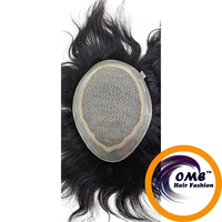Perruques pour hommes OME 100% cheveux indiens Remy, base en soie noire, 8 pouces, lisses, aspect naturel et nœuds décolorés