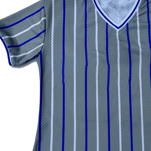 Zeta Grey Pinstripe Unisex Baseball Jersey V-Neck Breathable 100% Polyester Unisex Sports Jersey For Sorority & Fraternity Wear - Product Image 2