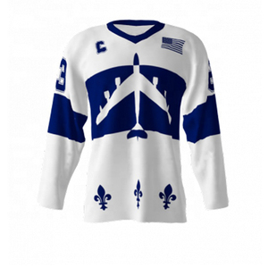 Maillots de hockey sur glace pour adultes, de haute qualité, avec logo personnalisé, numéros imprimés, respirants, antibactériens, 100% polyester, col en V - Product Image 1