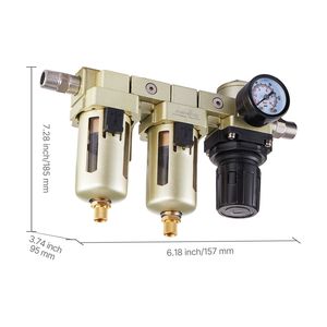 Filtro Regolatore Aria Compressore a Doppio Stadio 3/8'' NPT con Elemento Filtrante in Ottone da 25 m + 5 m, Scarico Semiautomatico, Sistema di Essiccazione Aria 25+5 m - Product Image 6