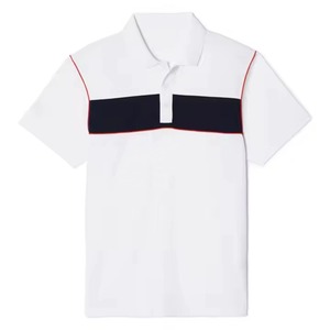 เสื้อคอสูงแขนสั้นผู้ชาย ทรงปกติ สไตล์ลำลอง ผ้าถักเจอร์ซีย์ 100% คอตตอน ระบายอากาศได้ดี สีพื้นตัดกัน - Product Image 4