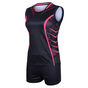 Conjunto de Jersey de Voleibol Geométrico Negro y Rosa para Mujer, Sin Mangas, Cuello en V, Poliéster que Absorbe la Humedad, Ajustado, para Adultos - Product Image 4