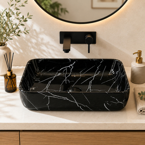 Lavabo Rectangular de Mármol Negro Estilo Tribal, Moderno y Duradero, de Cerámica, Fácil de Limpiar, Hecho en India - Product Image 6