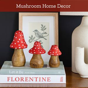 Set of 3 Wooden <b>Mushrooms</b> Figurines Handcrafted Red Polka Decorative Tabletop Ornaments for Home Garden Shelf <b>Decor</b> Wholesale - Product Image 1