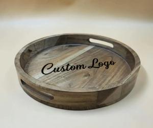 Bandeja Redonda de Madera Personalizada, Vajilla Rústica con Asas, Decoración para Mesa de Centro, Adorno para el Hogar Estilo Rústico - Product Image 3