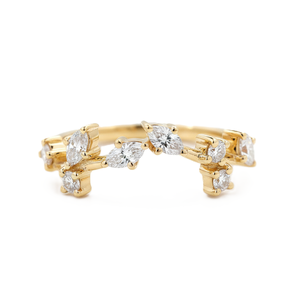 Anillo de diamante redondo de corte marquesa fino, creado en laboratorio, de oro macizo de 14K con diseño de hoja, anillo apilable, minimalista, regalo de aniversario para esposa - Product Image 1