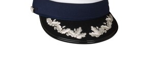 Premium Complete Dress Cap White <b>Crown</b> with <b>Silver</b> Bullion or synthetic thread Embroidered Visor, Braided Strap - Product Image 3