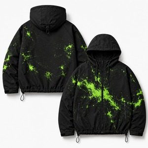 Custom Unisex <b>Black</b> Hooded Windbreaker Jacket 100% Cotton Oversized Streetwear Eco-Friendly Breathable Quick Dry Winter - Product Image 1