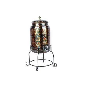 Bouteille isotherme vintage en métal avec couvercle et support pour usage domestique, design rond, finition bronze, distributeur d'eau artisanal - Product Image 1