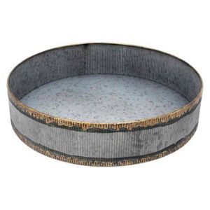 Bandeja Redonda Rústica de Metal Galvanizado con Diseño Acanalado y Detalles en Dorado para Decoración del Hogar Estilo Granja y Cocina - Product Image 1