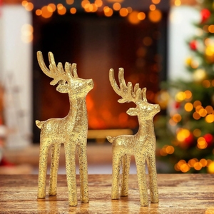 Ensemble de 2 statues élégantes de rennes dorés - Décoration de table de Noël, figurines de cerfs sur pied, paire décorative pour la décoration du salon - Product Image 4