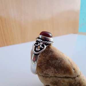 Bague Art Déco en Cornaline Rouge Naturelle, Plaqué Argent Sterling 925, Bijou Fait Main en Pierre Précieuse pour Femme, Élégante pour Mariage et Soirée - Product Image 2