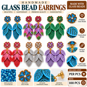 Boucles d'oreilles en verre perlé faites à la main, motif feuille, colorées, légères, bijoux fantaisie pour accessoires de mode, vente en gros - Product Image 6
