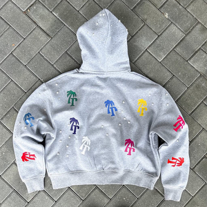 Ensemble de survêtement pour homme en molleton de coton avec strass, comprenant un sweat à capuche et un short, couleur unie, respirant, coupe ample, tenue chaude pour l'hiver - Product Image 5