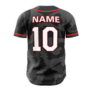 Camiseta de Béisbol para Hombre, Negra, con Estampado Geométrico 3D, Franja Roja Sublimada, Transpirable, 320g, Poliéster, Manga Corta, Corte Regular, para Equipo - Product Image 2