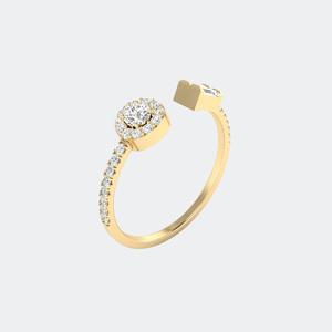 Anillo Abierto con Halo de Pavé y Corte Baguette Redondo de 0.50CTW, Chapado en Oro de 9k, con Certificación IGI - Product Image 1