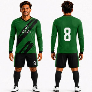 Ensemble de maillot de football pour homme Kale Sports, vert et noir, col en V, tissu respirant, coupe athlétique, manches longues, avec short - Product Image 1