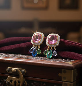 Pendientes Pequeños de Plata de Ley 925 con Baño de Oro de 18K, con Múltiples Piedras Rosadas de 10mm y Circonitas Cúbicas, 12g, Joyería para Fiesta, Regalo para Mujer - Product Image 5